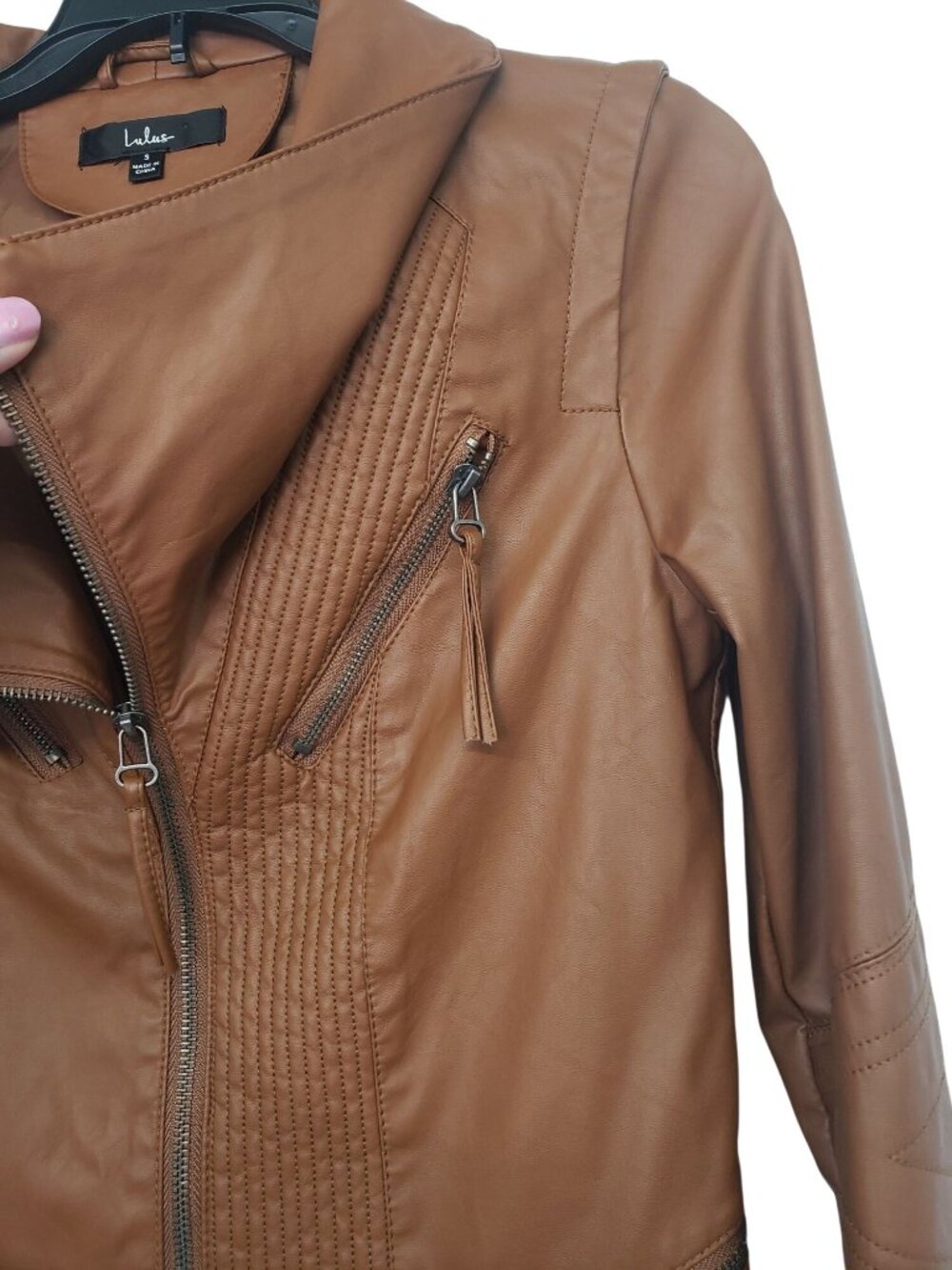Lulu's Brown Faux Leather Vegan Moto Jacket Womens S Boho Country Western - Picture 10 of 15